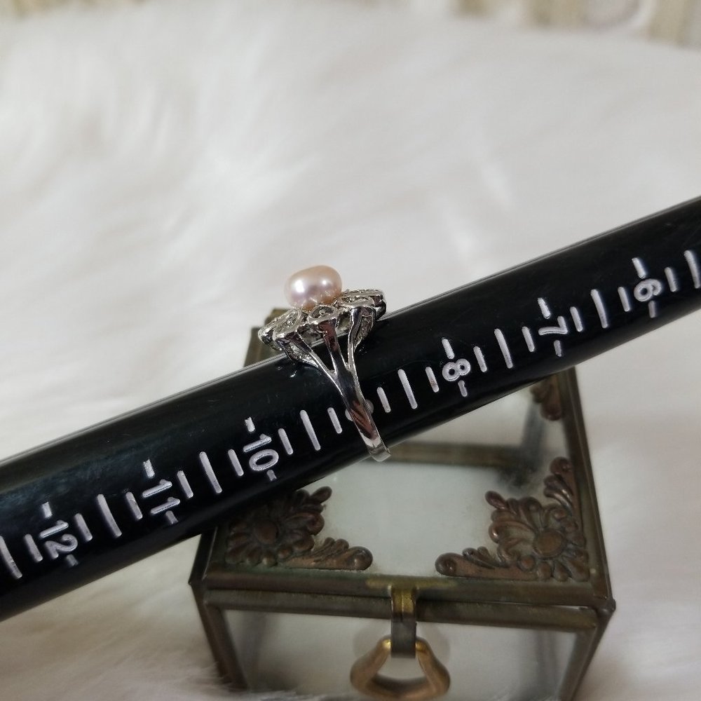 nwot 9mm Peach Saltwater Pearl Flower Silver Ring - Picture 5 of 5